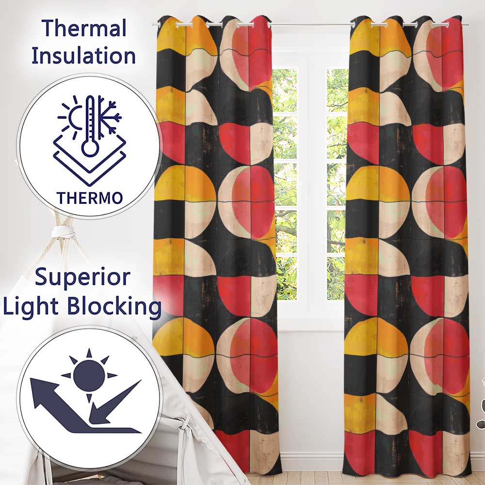 Circle Grid Geometric Abstract Pattern Seamless Pattern Readymade Eyelet Ring Top Thermal 100% Blackout Curtains