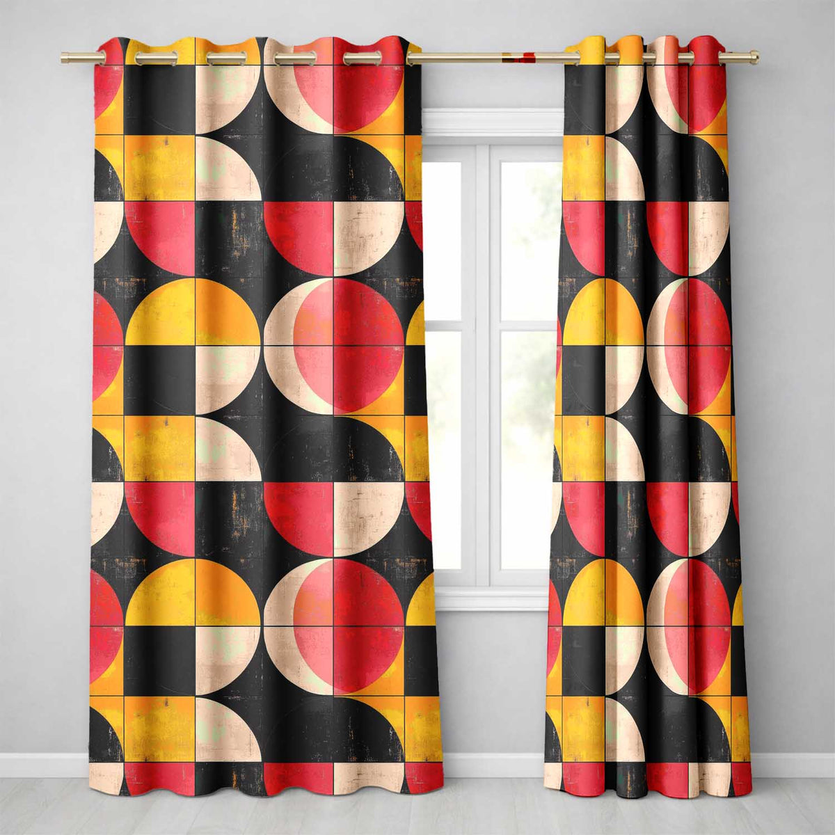 Circle Grid Geometric Abstract Pattern Seamless Pattern Readymade Eyelet Ring Top Thermal 100% Blackout Curtains