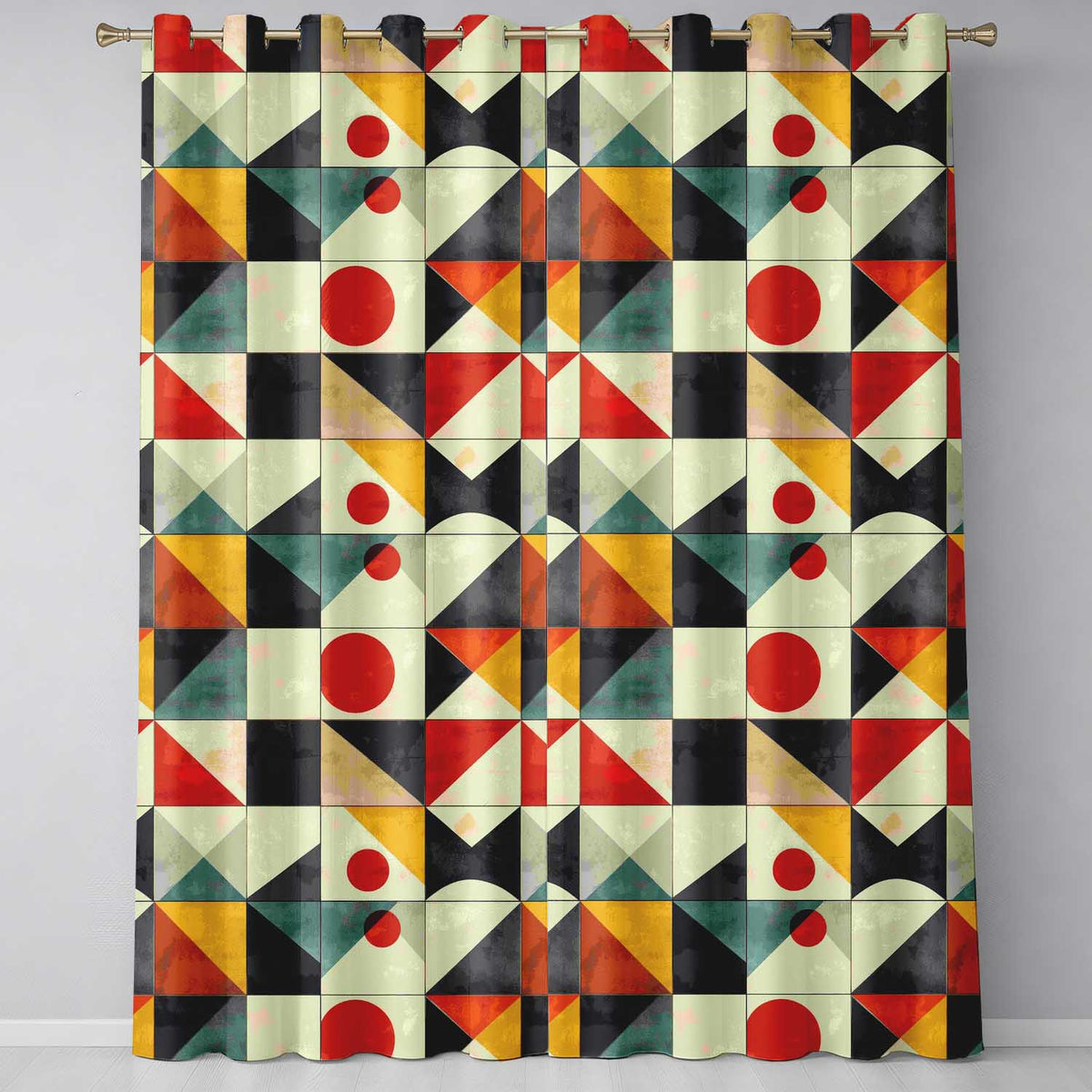 Mid Century Triangle Geometric Abstract Pattern Seamless Pattern Readymade Eyelet Ring Top Thermal 100% Blackout Curtains