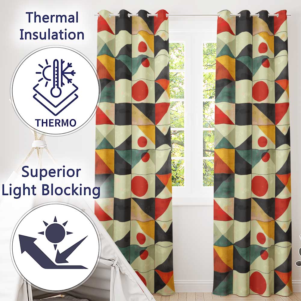 Mid Century Triangle Geometric Abstract Pattern Seamless Pattern Readymade Eyelet Ring Top Thermal 100% Blackout Curtains