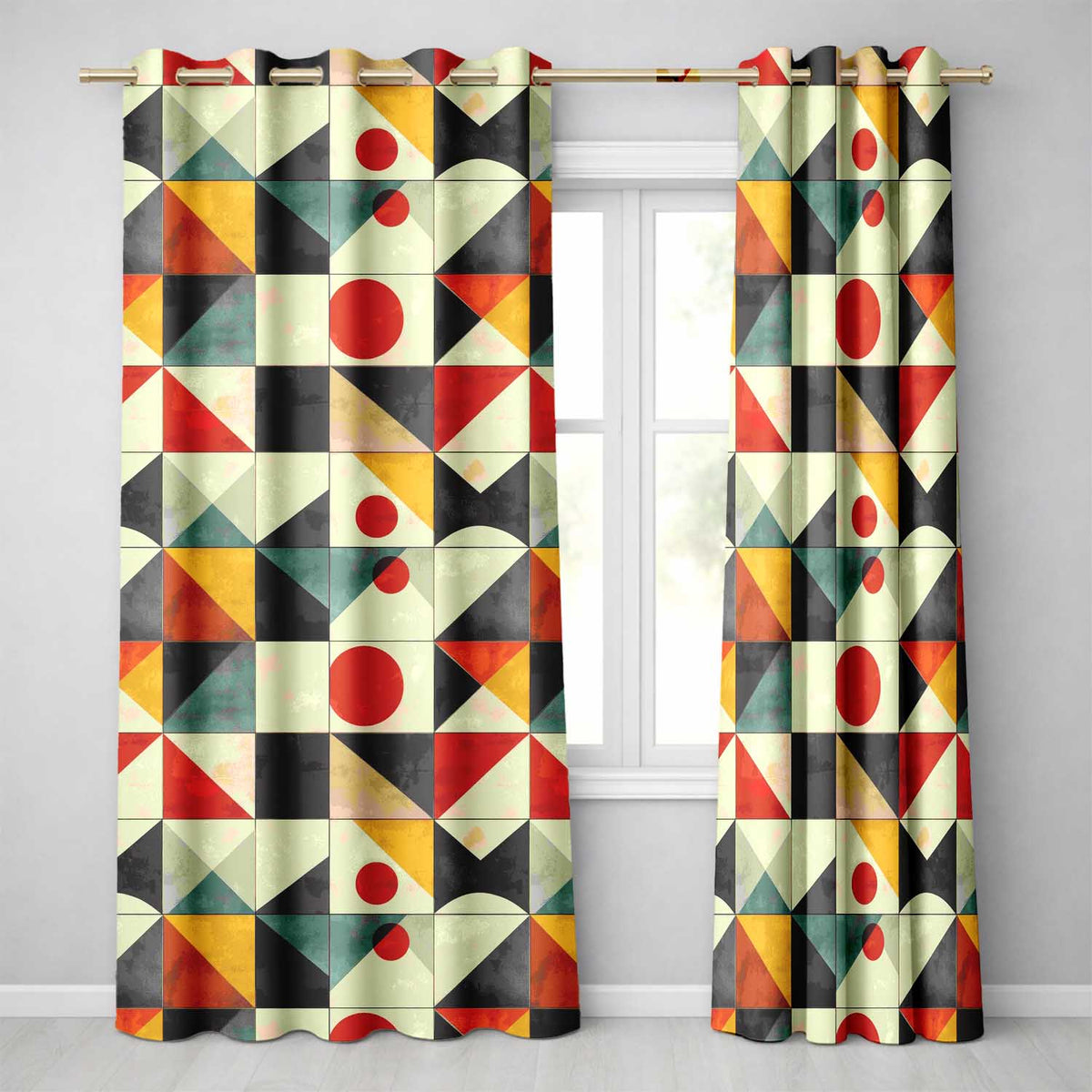 Mid Century Triangle Geometric Abstract Pattern Seamless Pattern Readymade Eyelet Ring Top Thermal 100% Blackout Curtains