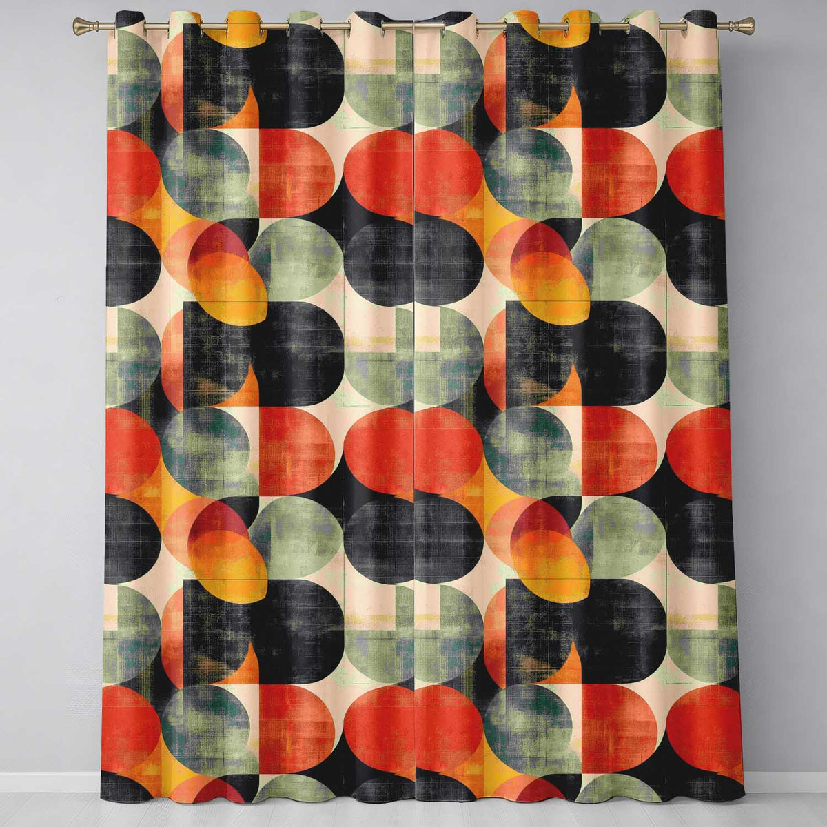 Textured Abstract Rounded Shapes Pattern Seamless Pattern Readymade Eyelet Ring Top Thermal 100% Blackout Curtains