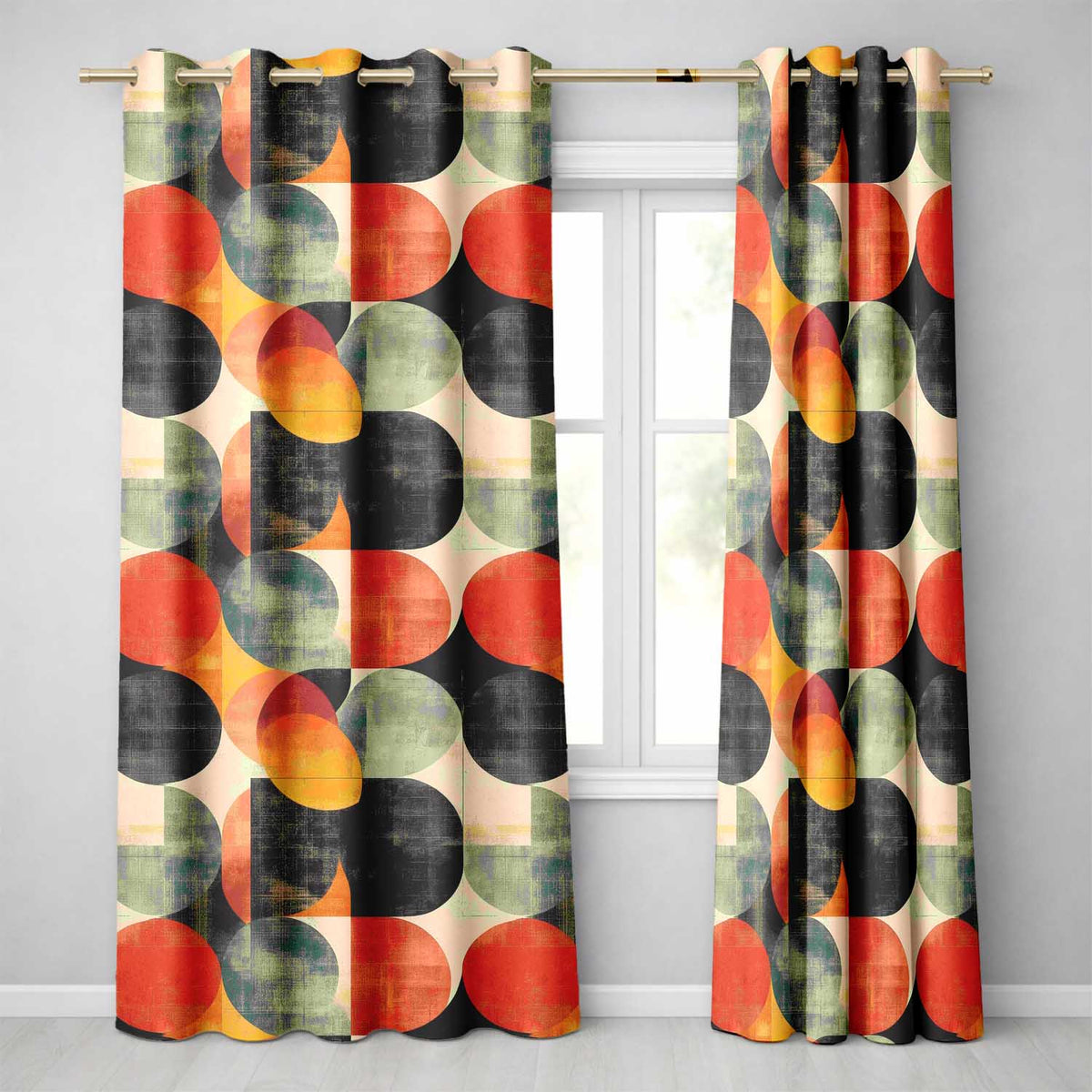 Textured Abstract Rounded Shapes Pattern Seamless Pattern Readymade Eyelet Ring Top Thermal 100% Blackout Curtains