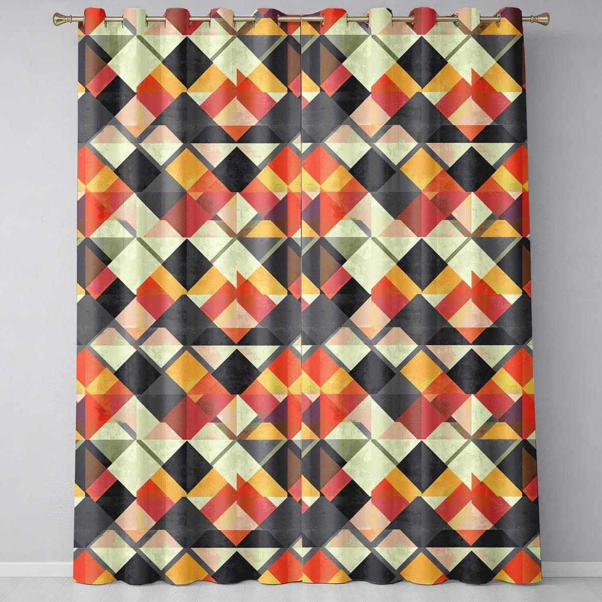 Geometric Diamond Mosaic Pattern Seamless Pattern Readymade Eyelet Ring Top Thermal 100% Blackout Curtains