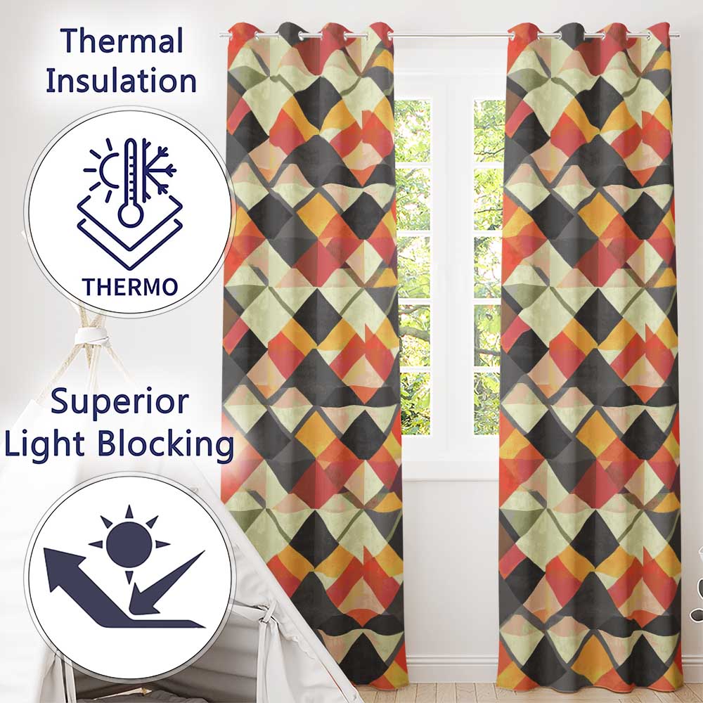 Geometric Diamond Mosaic Pattern Seamless Pattern Readymade Eyelet Ring Top Thermal 100% Blackout Curtains