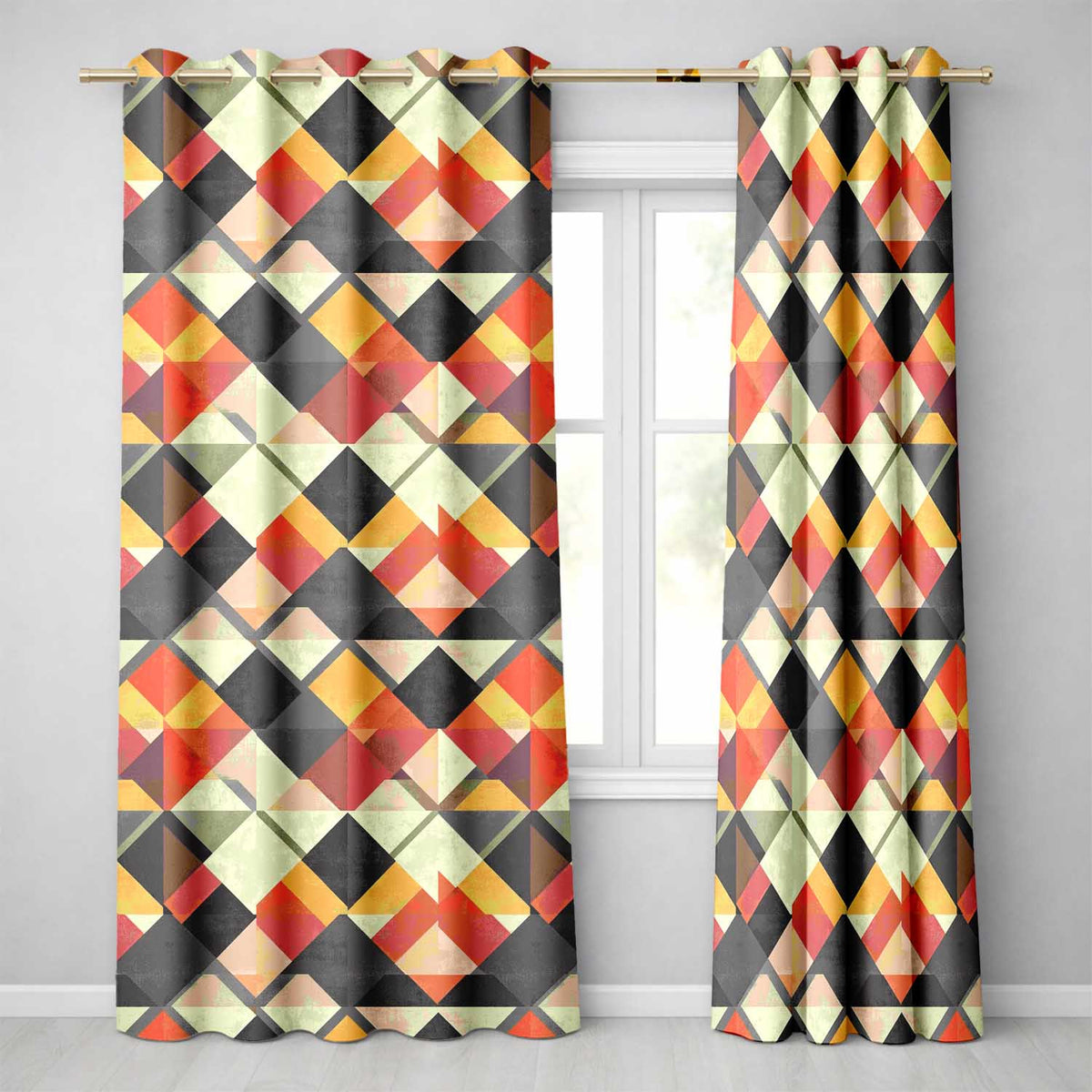 Geometric Diamond Mosaic Pattern Seamless Pattern Readymade Eyelet Ring Top Thermal 100% Blackout Curtains