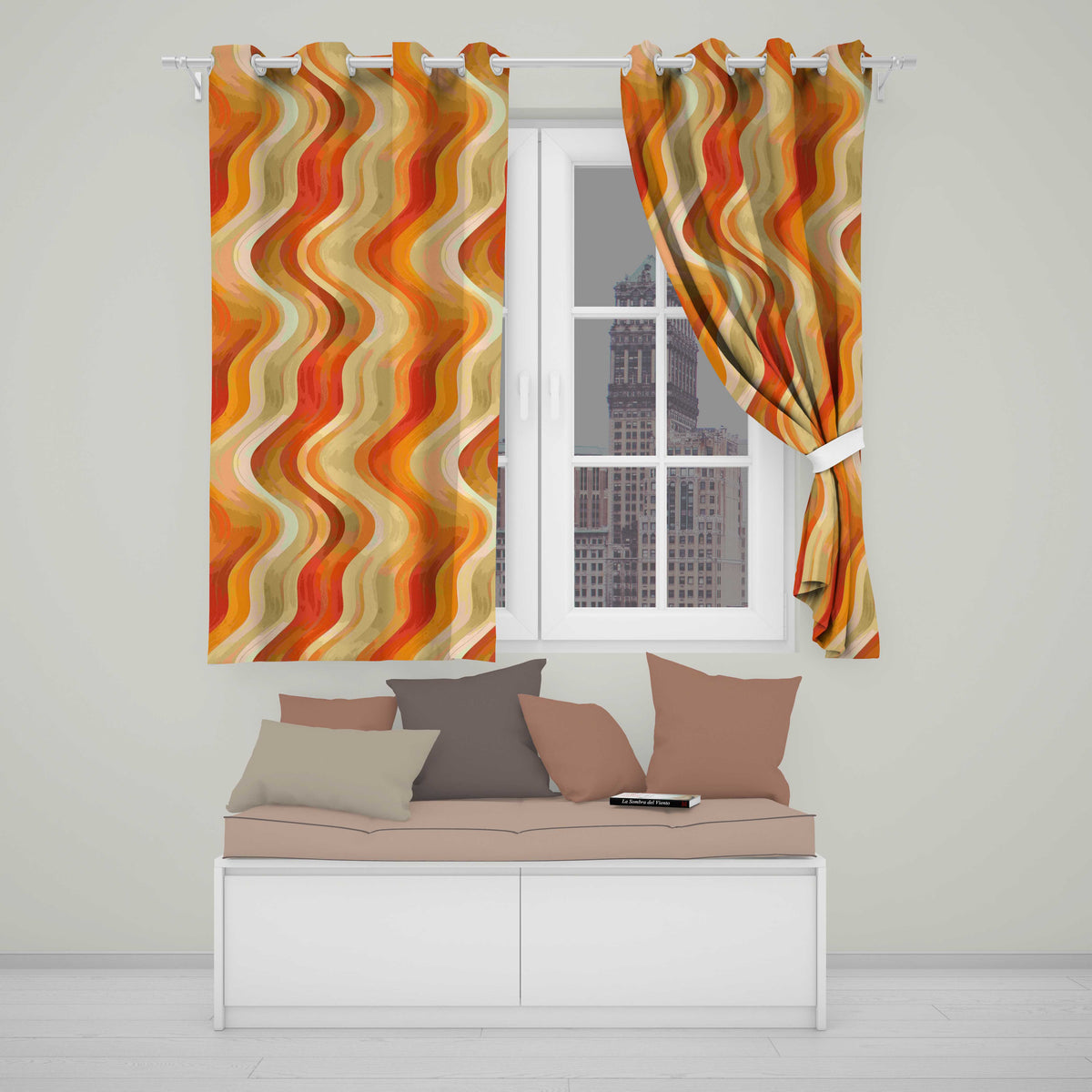 Warm Wavy Stripe Abstract Pattern Seamless Pattern Readymade Eyelet Ring Top Thermal 100% Blackout Curtains