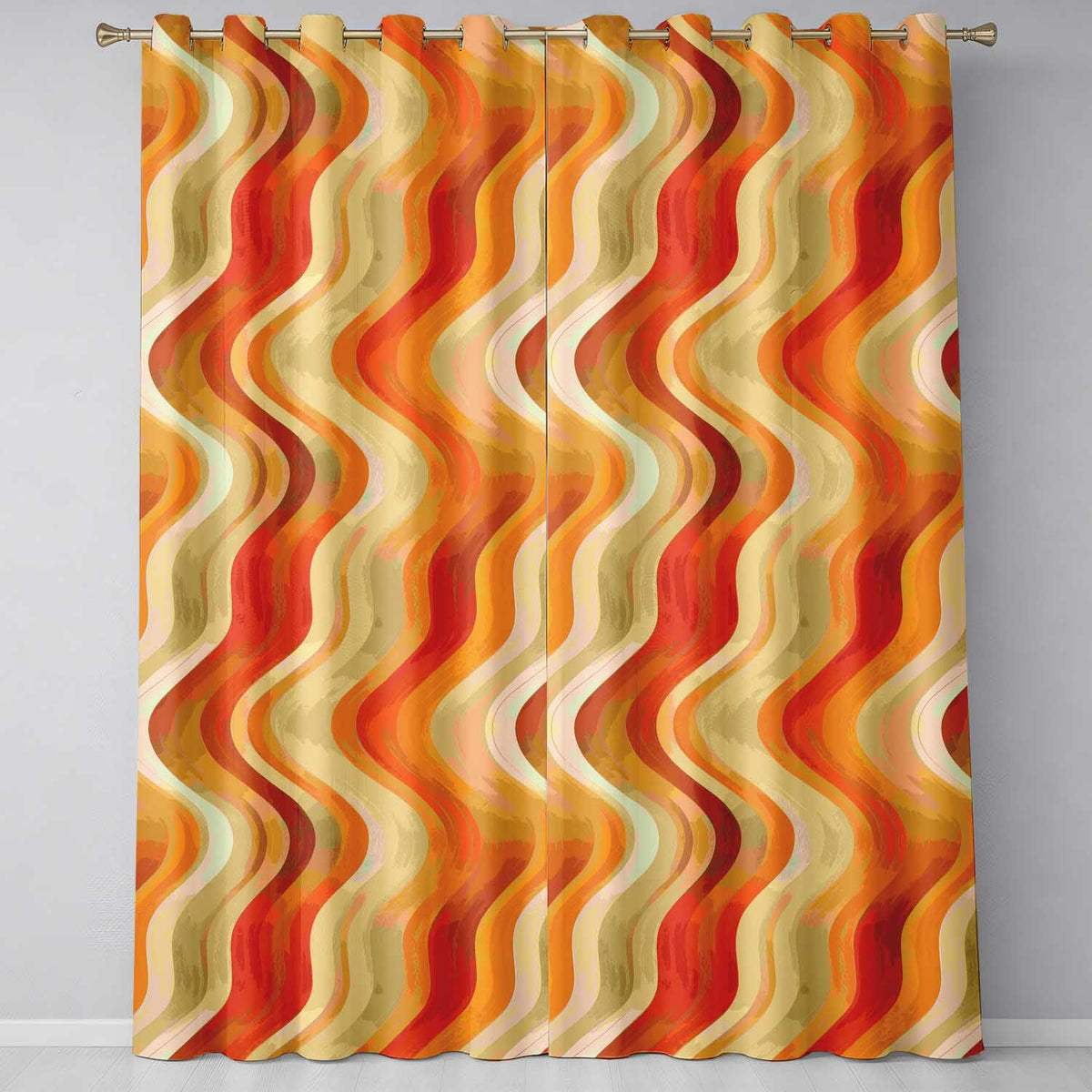 Warm Wavy Stripe Abstract Pattern Seamless Pattern Readymade Eyelet Ring Top Thermal 100% Blackout Curtains