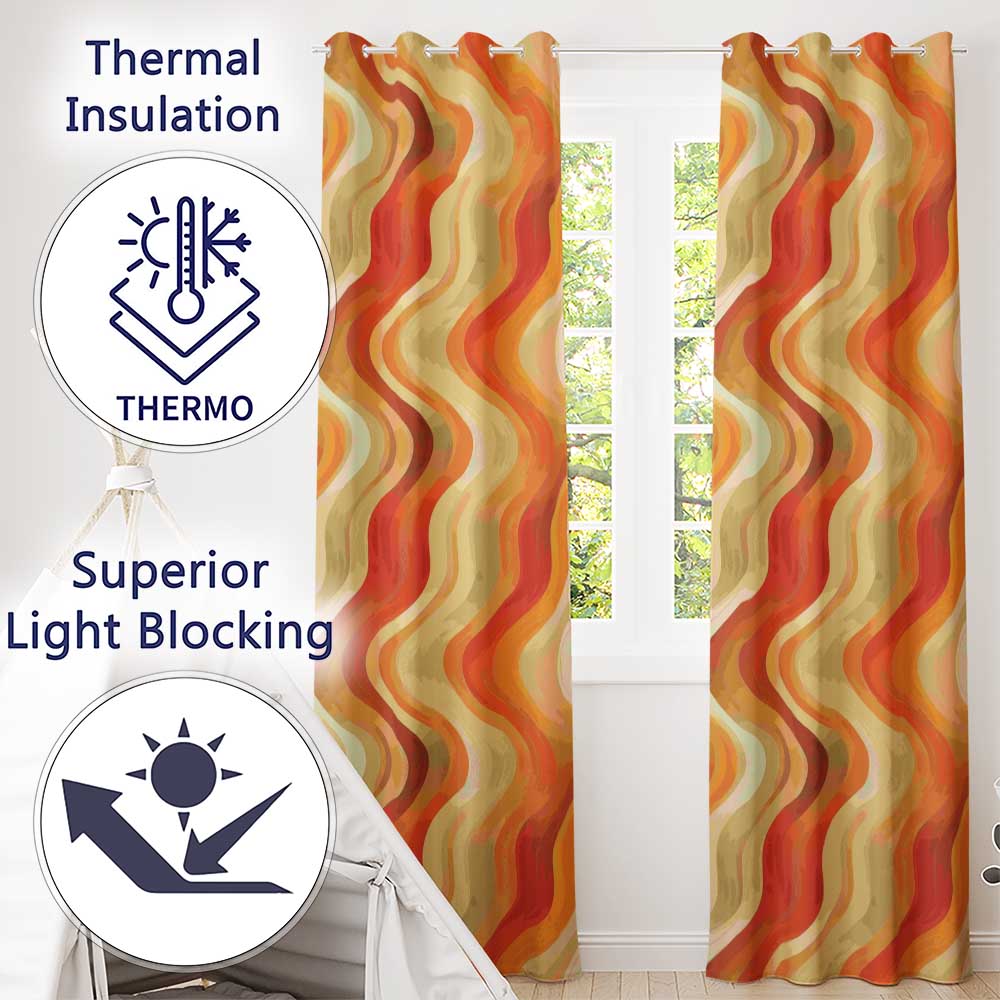 Warm Wavy Stripe Abstract Pattern Seamless Pattern Readymade Eyelet Ring Top Thermal 100% Blackout Curtains