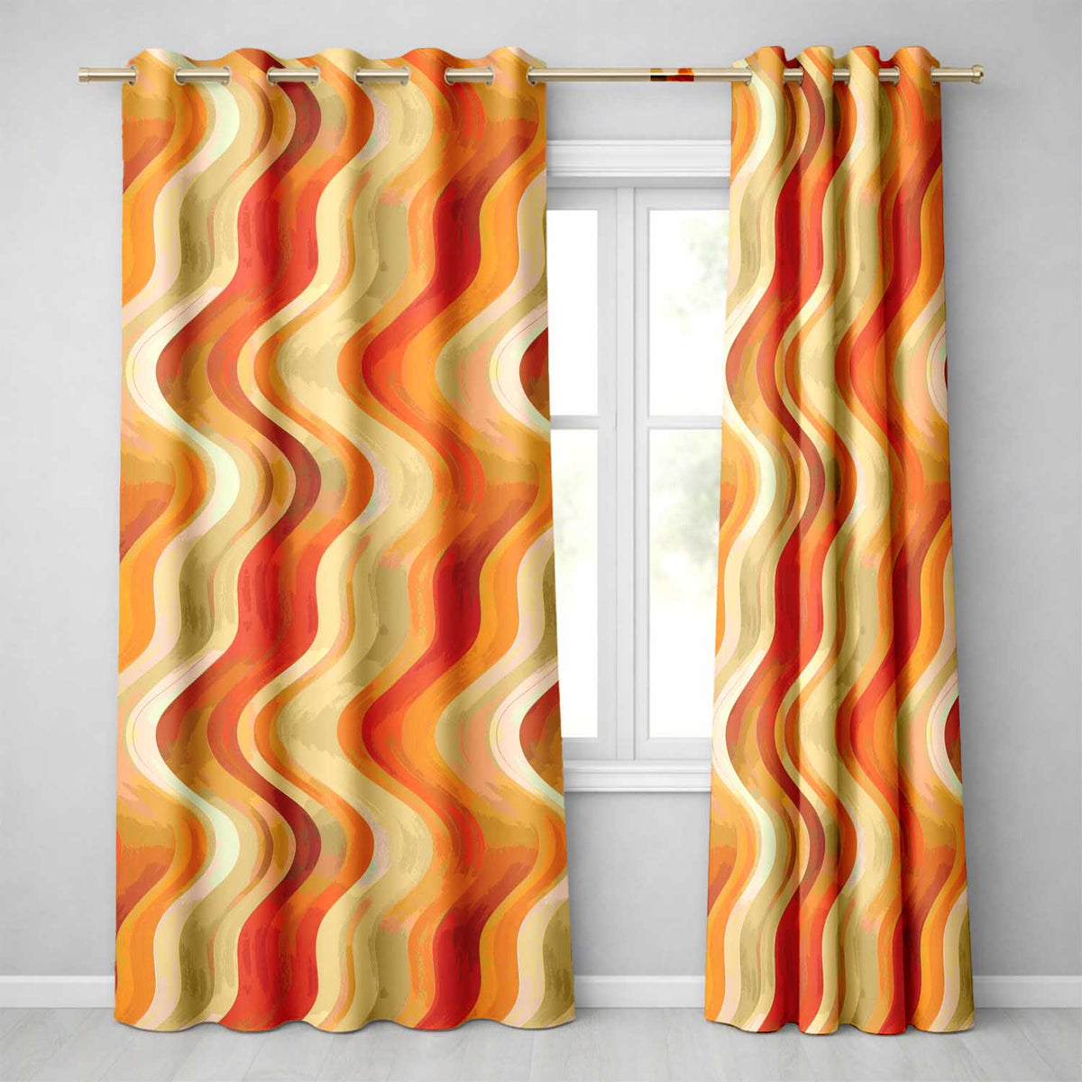 Warm Wavy Stripe Abstract Pattern Seamless Pattern Readymade Eyelet Ring Top Thermal 100% Blackout Curtains