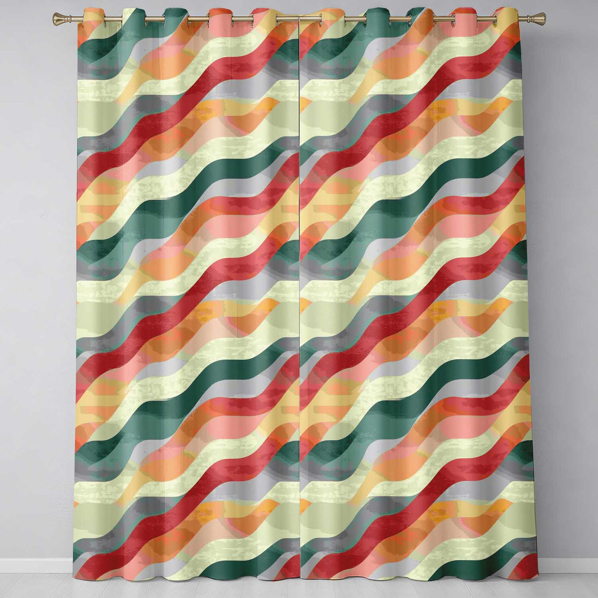 Soft Flowing Wave Abstract Pattern Seamless Pattern Readymade Eyelet Ring Top Thermal 100% Blackout Curtains