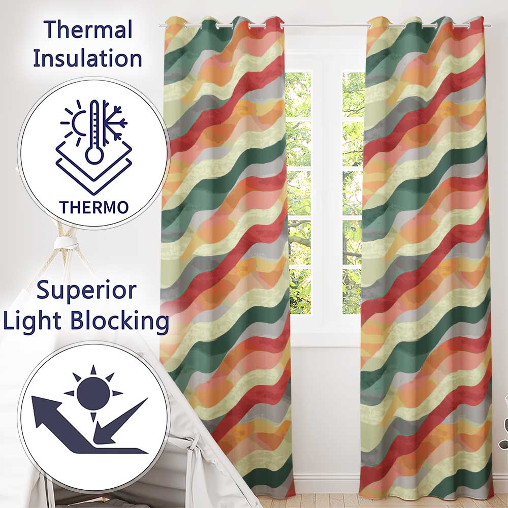 Soft Flowing Wave Abstract Pattern Seamless Pattern Readymade Eyelet Ring Top Thermal 100% Blackout Curtains
