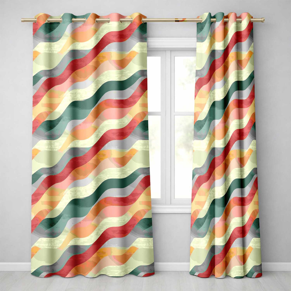 Soft Flowing Wave Abstract Pattern Seamless Pattern Readymade Eyelet Ring Top Thermal 100% Blackout Curtains