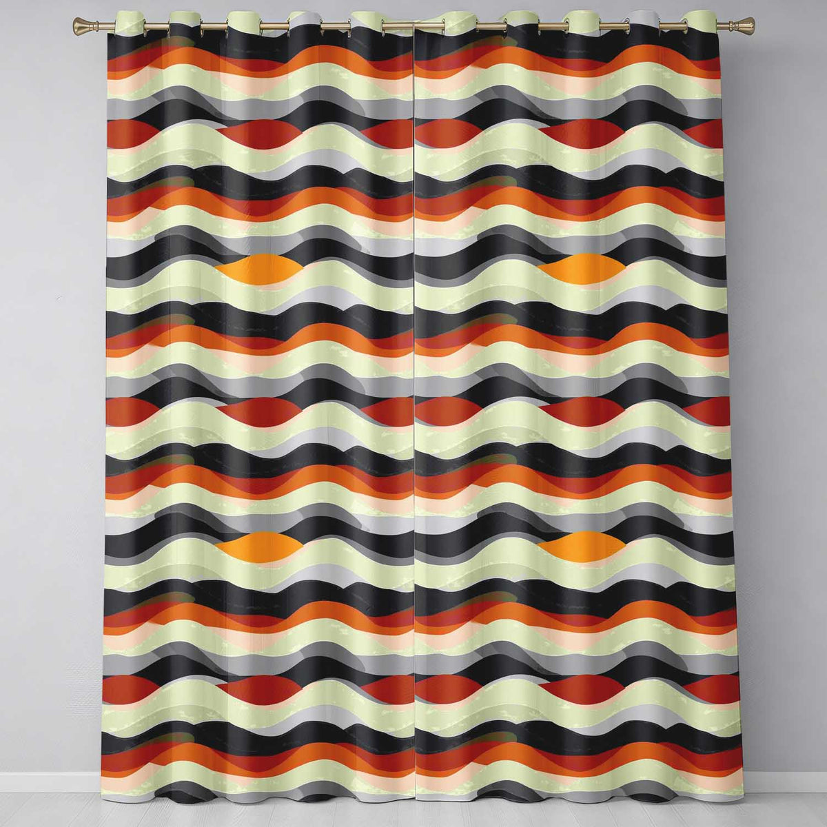 Layered Wave Stripes Minimal Pattern Seamless Pattern Readymade Eyelet Ring Top Thermal 100% Blackout Curtains