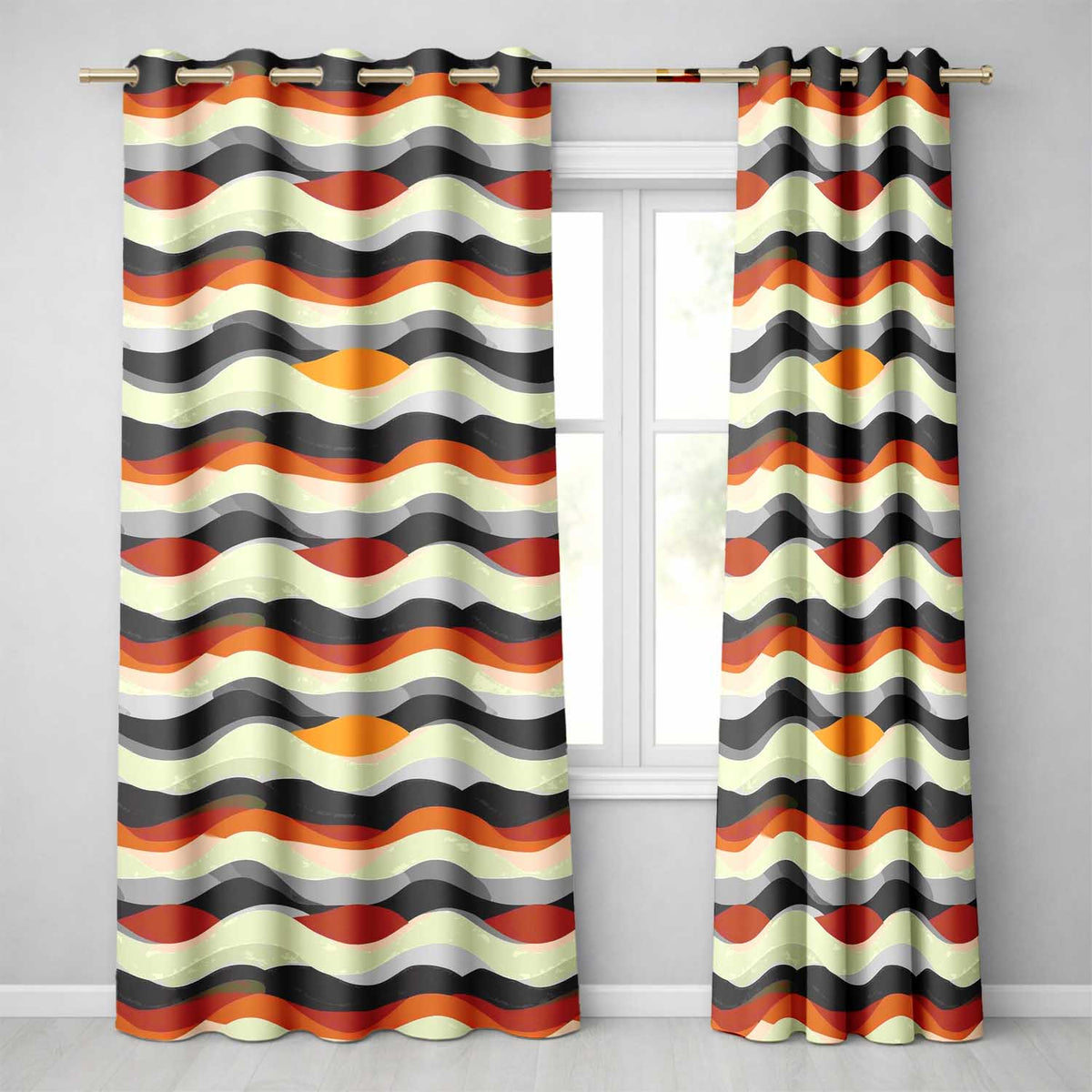 Layered Wave Stripes Minimal Pattern Seamless Pattern Readymade Eyelet Ring Top Thermal 100% Blackout Curtains