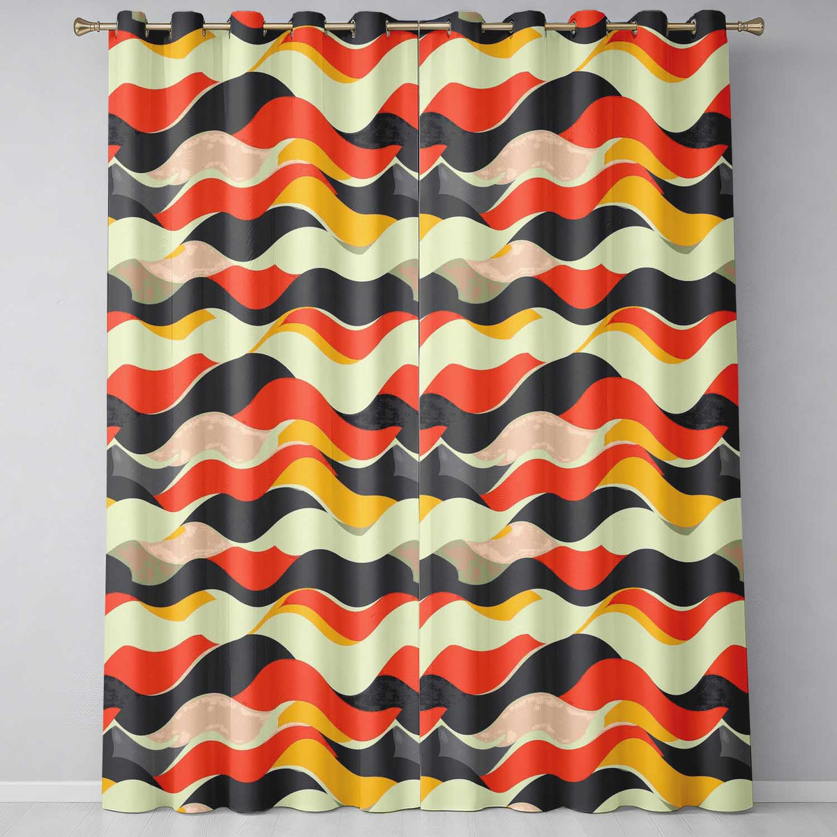 Bold Curved Wave Shapes Pattern Seamless Pattern Readymade Eyelet Ring Top Thermal 100% Blackout Curtains