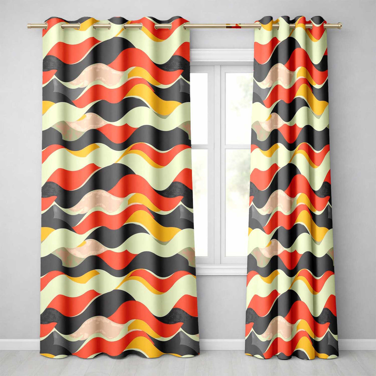 Bold Curved Wave Shapes Pattern Seamless Pattern Readymade Eyelet Ring Top Thermal 100% Blackout Curtains