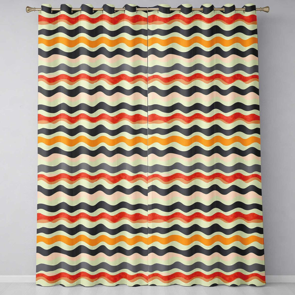 Classic Wavy Stripe Repeating Pattern Seamless Pattern Readymade Eyelet Ring Top Thermal 100% Blackout Curtains