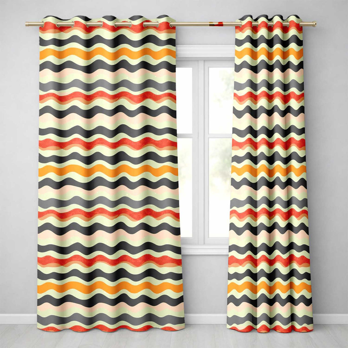 Classic Wavy Stripe Repeating Pattern Seamless Pattern Readymade Eyelet Ring Top Thermal 100% Blackout Curtains