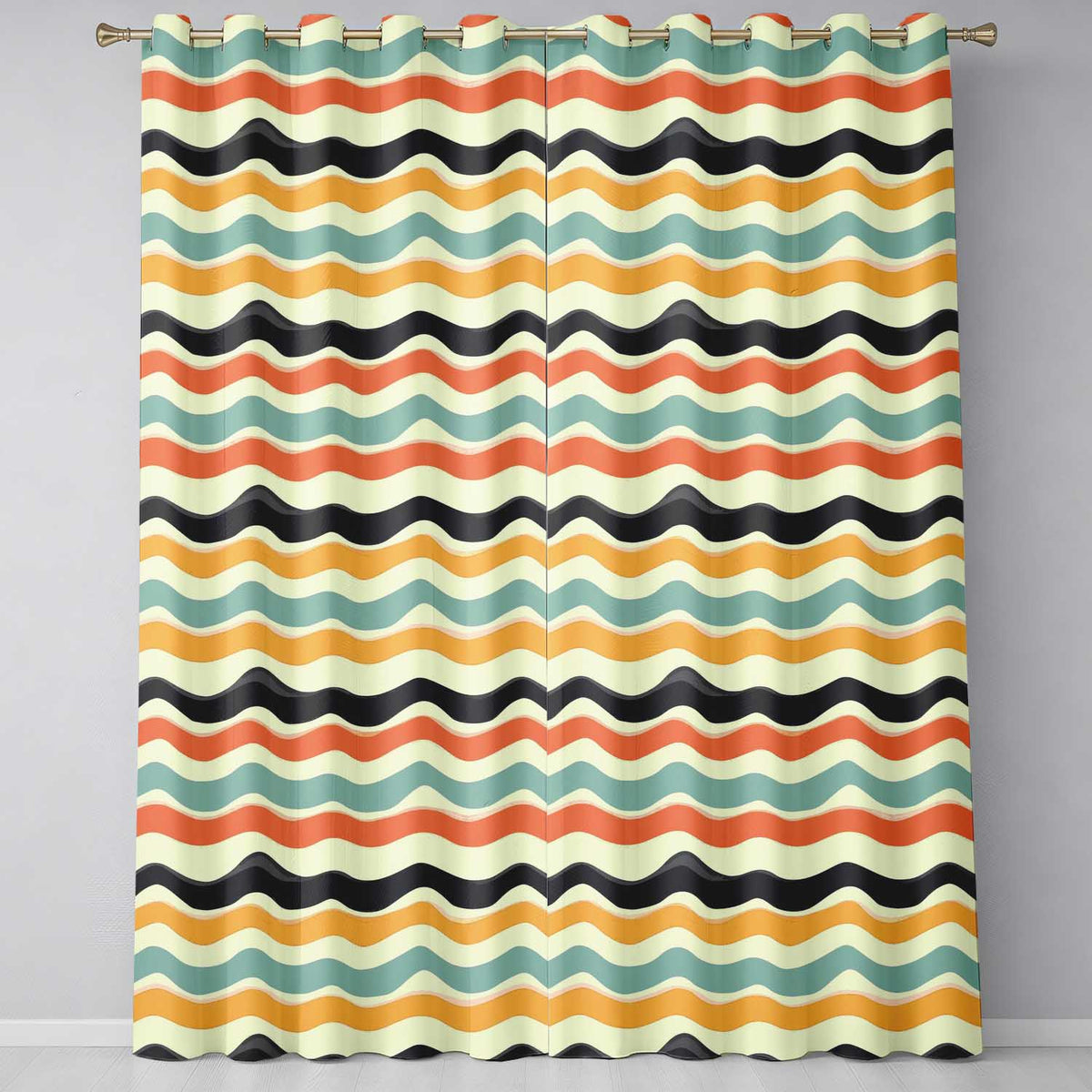 Soft Gradient Wave Lines Pattern Seamless Pattern Readymade Eyelet Ring Top Thermal 100% Blackout Curtains