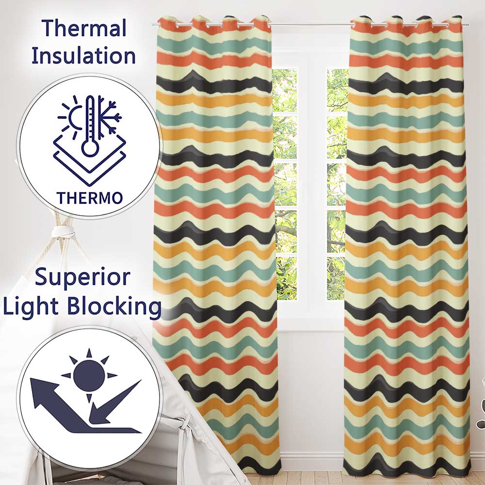 Soft Gradient Wave Lines Pattern Seamless Pattern Readymade Eyelet Ring Top Thermal 100% Blackout Curtains