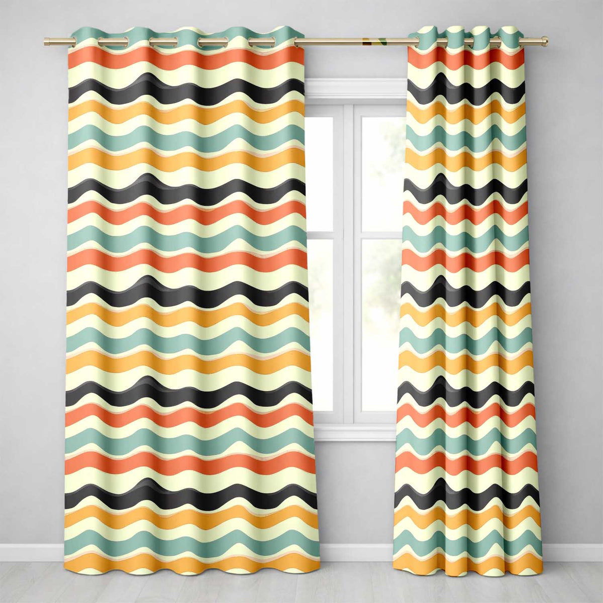 Soft Gradient Wave Lines Pattern Seamless Pattern Readymade Eyelet Ring Top Thermal 100% Blackout Curtains