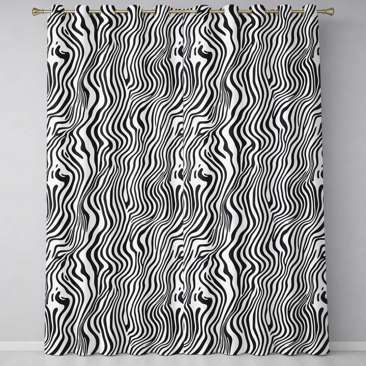 Minimal Black White Wavy Line Pattern Seamless Pattern Readymade Eyelet Ring Top Thermal 100% Blackout Curtains
