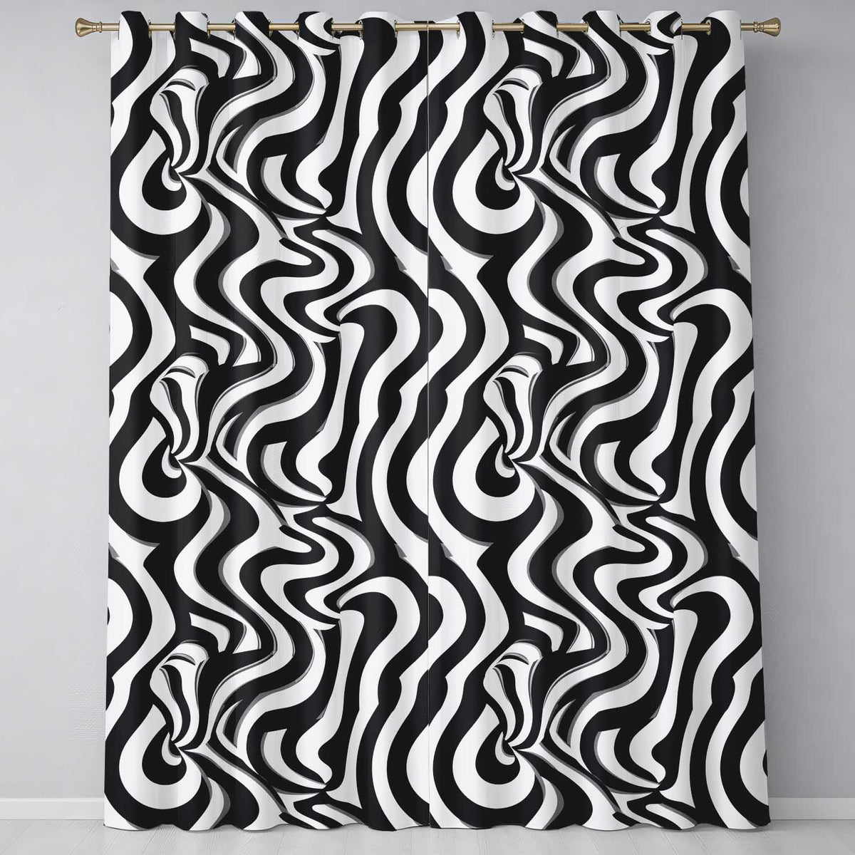 Black White Zebra Wave Optical Abstract Seamless Pattern Readymade Eyelet Ring Top Thermal 100% Blackout Curtains