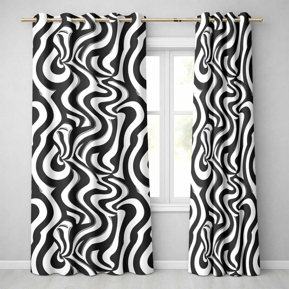 Black White Zebra Wave Optical Abstract Seamless Pattern Readymade Eyelet Ring Top Thermal 100% Blackout Curtains