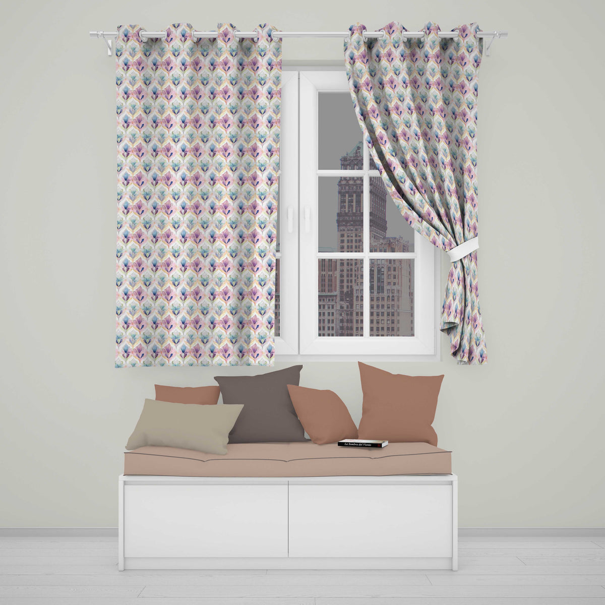 Pastel Watercolor Floral Petal Seamless Pattern Readymade Eyelet Ring Top Thermal 100% Blackout Curtains