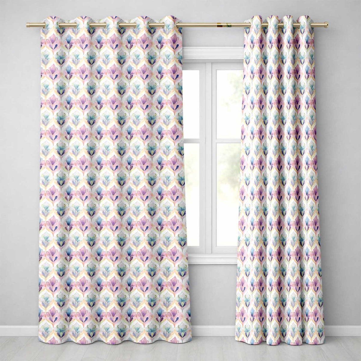 Pastel Watercolor Floral Petal Seamless Pattern Readymade Eyelet Ring Top Thermal 100% Blackout Curtains