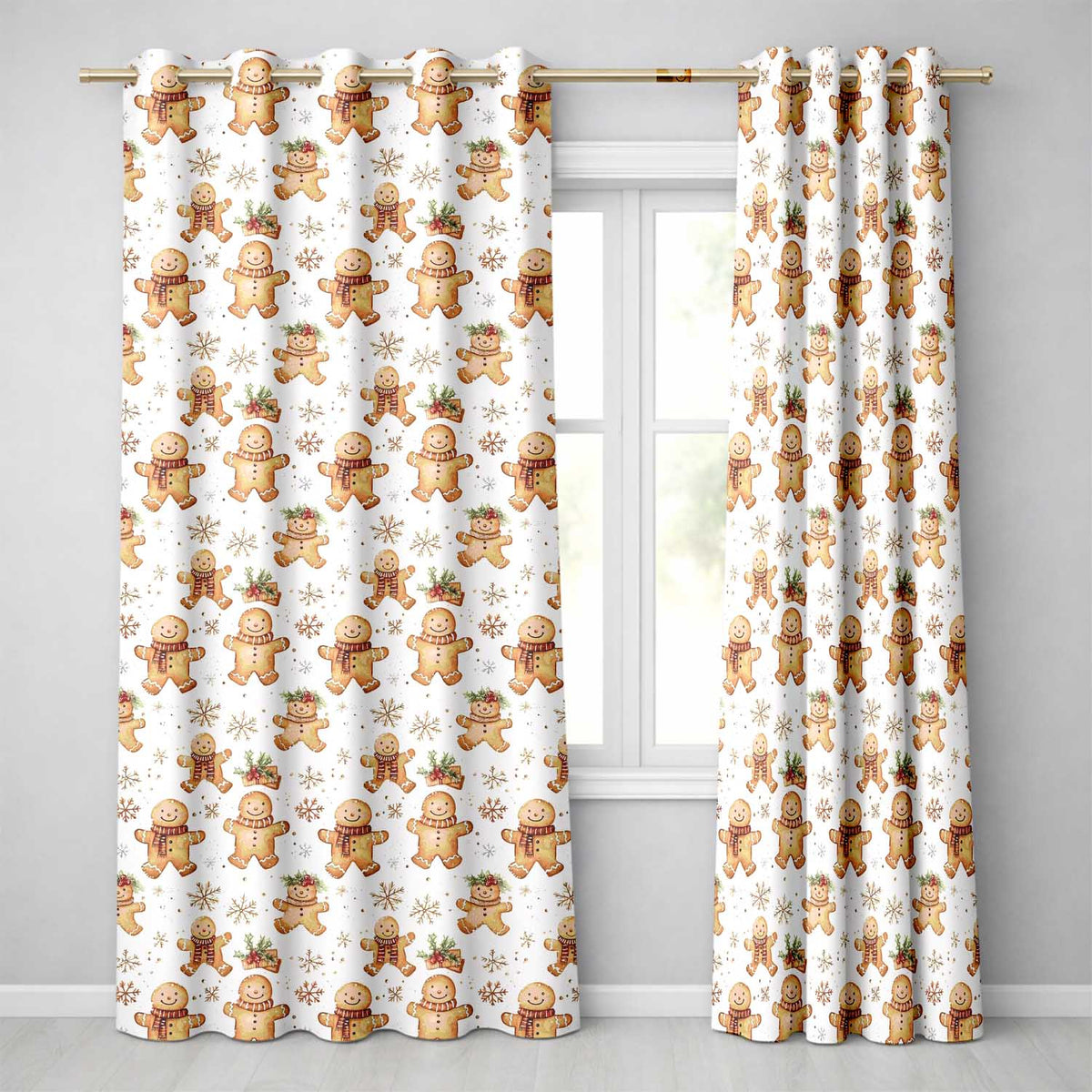Cute Gingerbread Cookies with Scarves and Snowflakes Seamless Pattern Readymade Eyelet Ring Top Thermal 100% Blackout Curtains