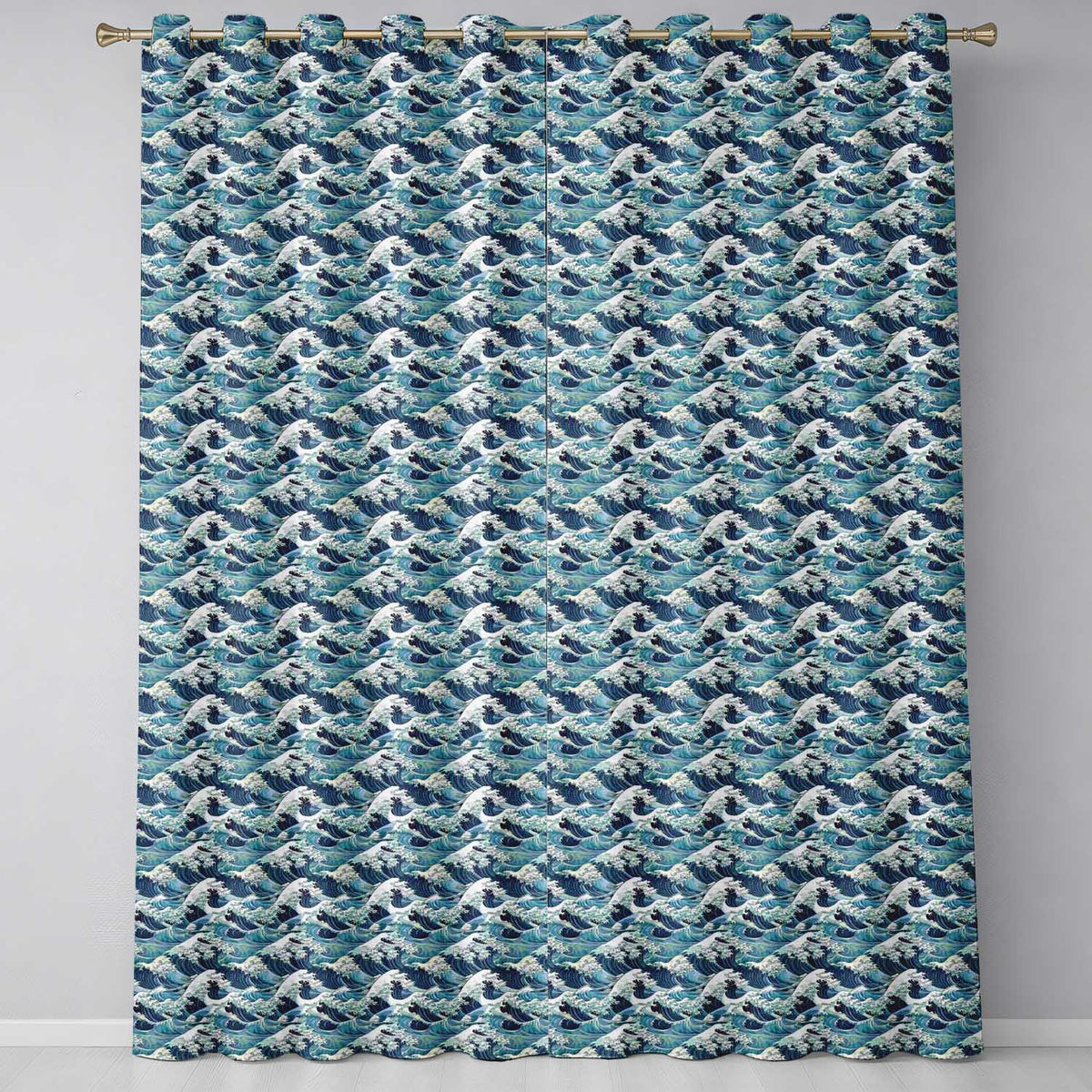 Blue Ocean Waves Japanese Inspired Seamless Pattern Readymade Eyelet Ring Top Thermal 100% Blackout Curtains