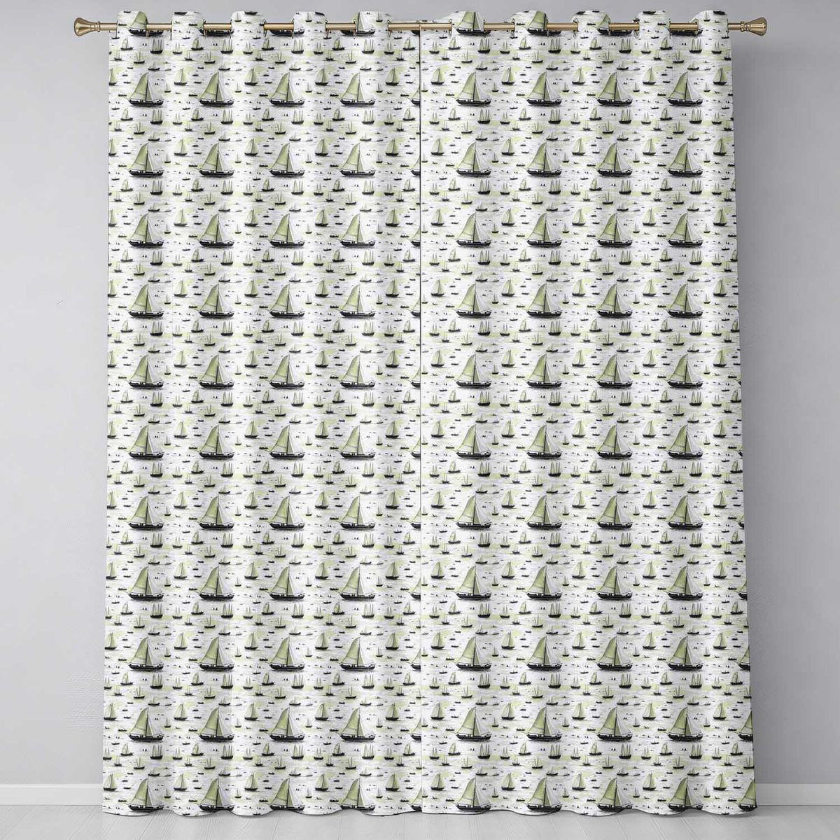 Vintage Sailing Boats Ocean Seamless Pattern Readymade Eyelet Ring Top Thermal 100% Blackout Curtains