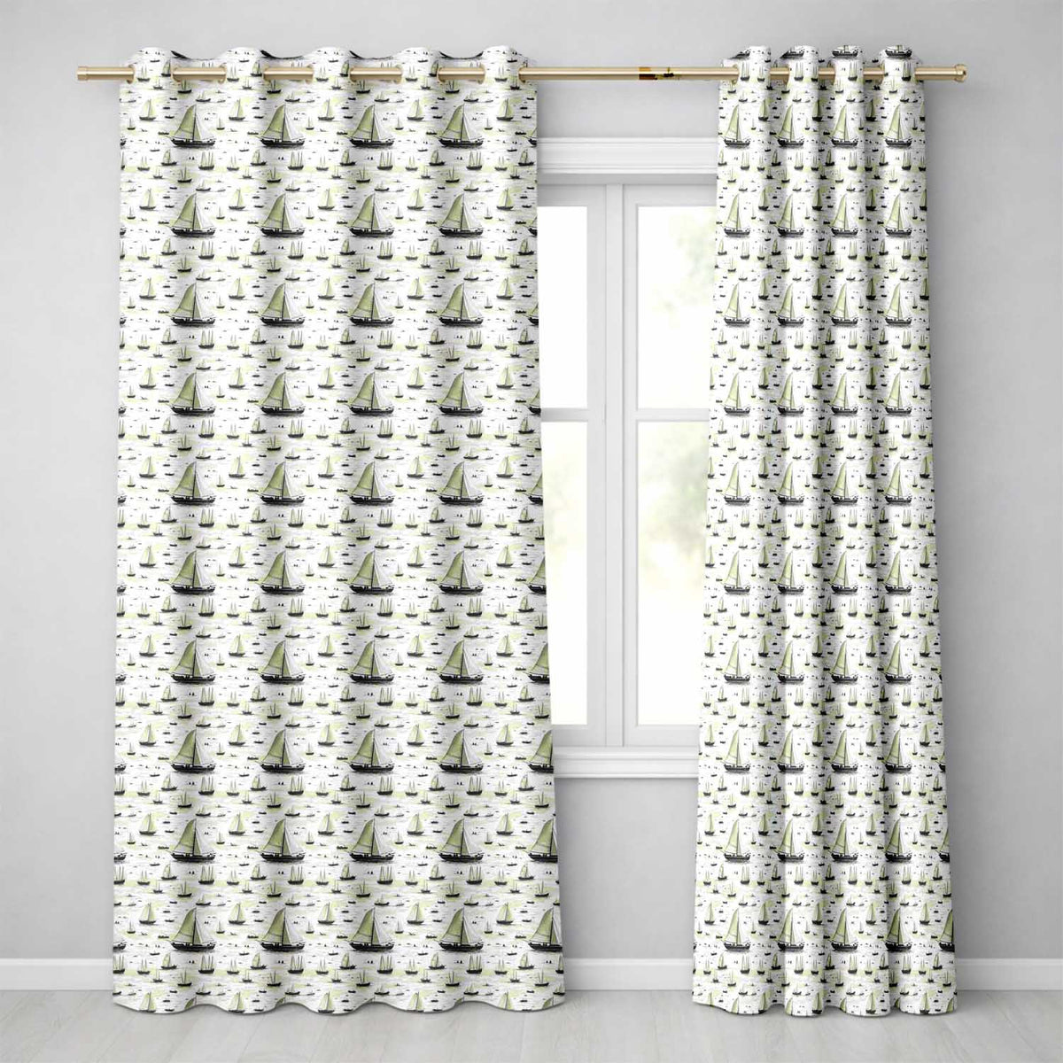 Vintage Sailing Boats Ocean Seamless Pattern Readymade Eyelet Ring Top Thermal 100% Blackout Curtains