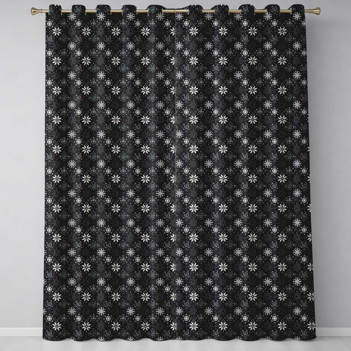Elegant White Floral Starburst Seamless Pattern Readymade Eyelet Ring Top Thermal 100% Blackout Curtains