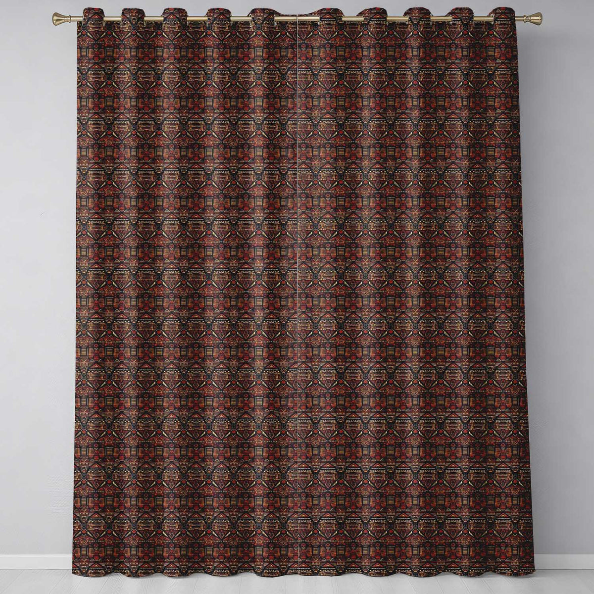 African Tribal Mask Motif Pattern Seamless Pattern Readymade Eyelet Ring Top Thermal 100% Blackout Curtains
