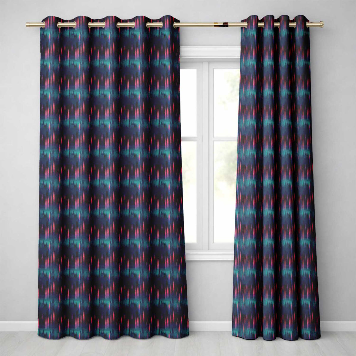 Aurora Forest Gradient Night Seamless Pattern Readymade Eyelet Ring Top Thermal 100% Blackout Curtains
