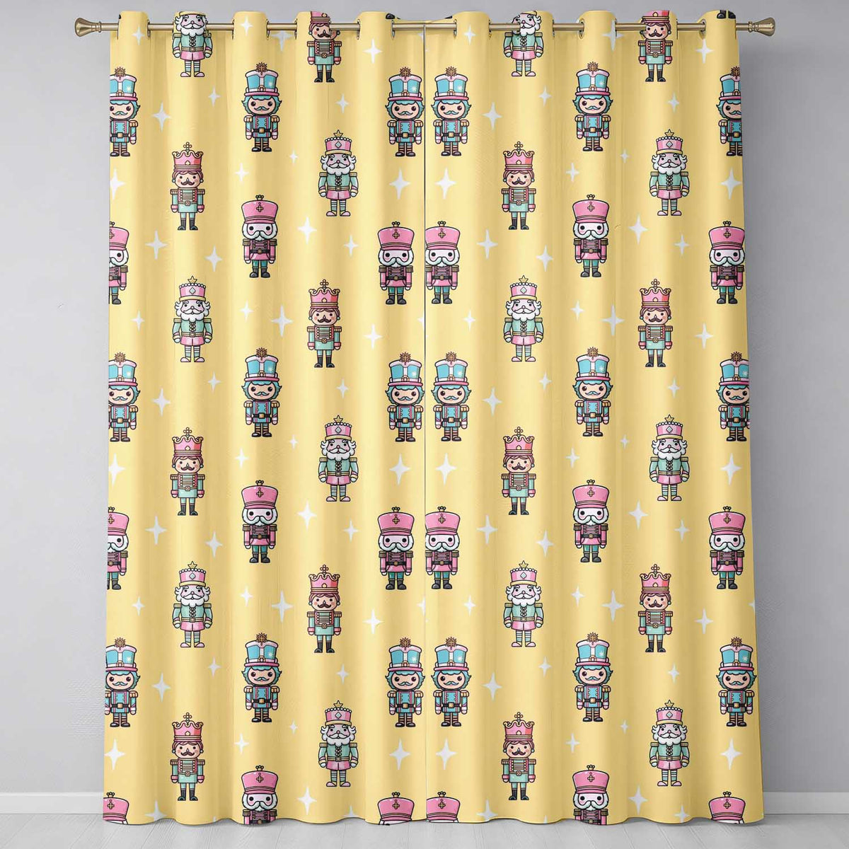 Cute Nutcracker Soldiers Soft Beige Background Seamless Pattern Readymade Eyelet Ring Top Thermal 100% Blackout Curtains