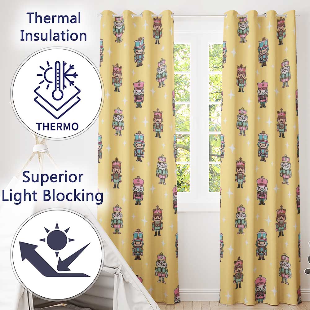 Cute Nutcracker Soldiers Soft Beige Background Seamless Pattern Readymade Eyelet Ring Top Thermal 100% Blackout Curtains