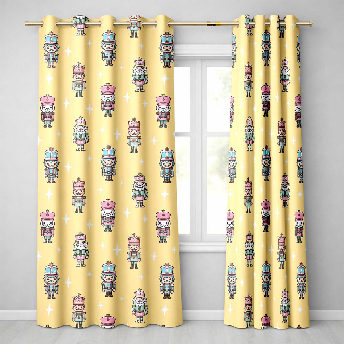 Cute Nutcracker Soldiers Soft Beige Background Seamless Pattern Readymade Eyelet Ring Top Thermal 100% Blackout Curtains