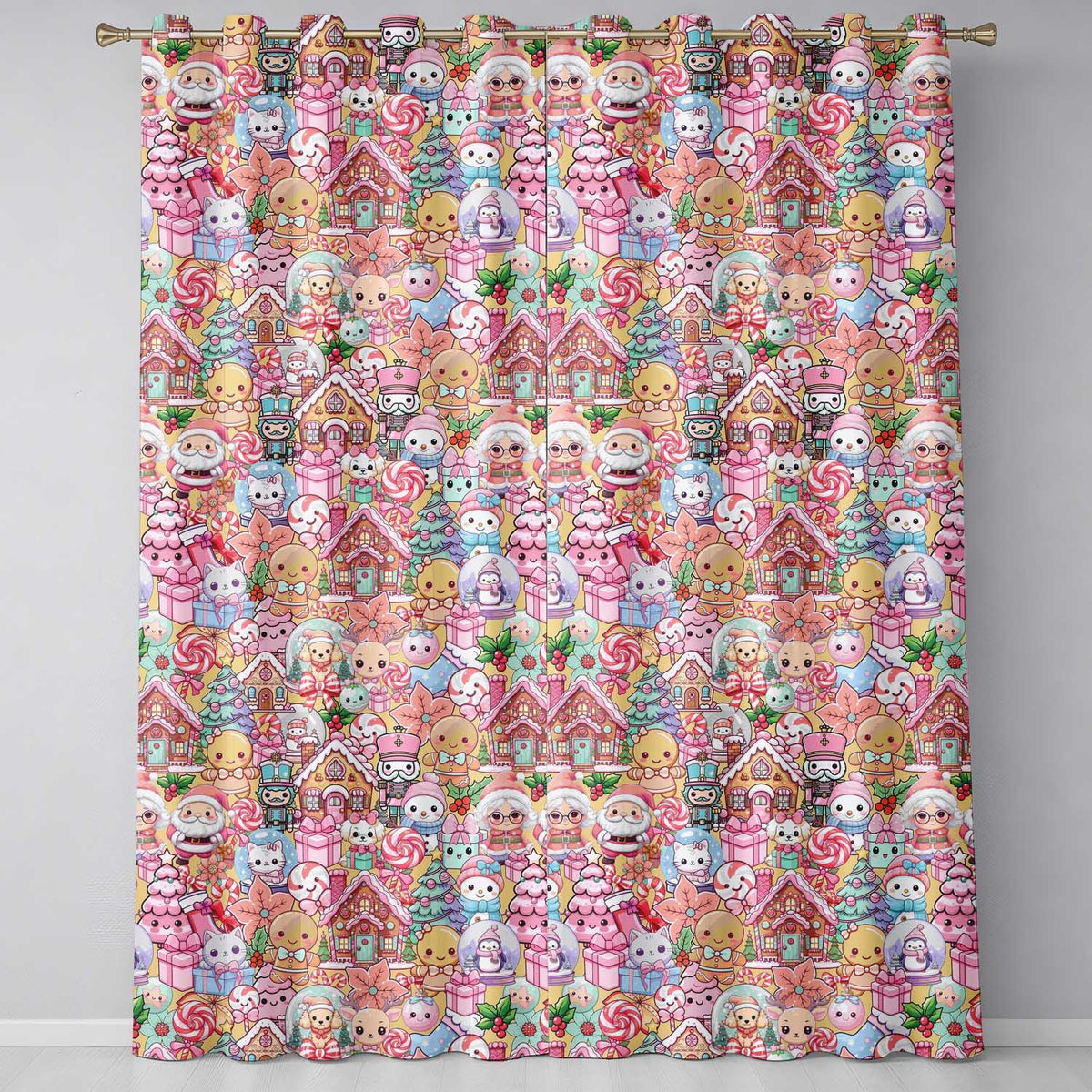 Cute Christmas Gingerbread Candy Warm Beige Background Seamless Pattern Readymade Eyelet Ring Top Thermal 100% Blackout Curtains