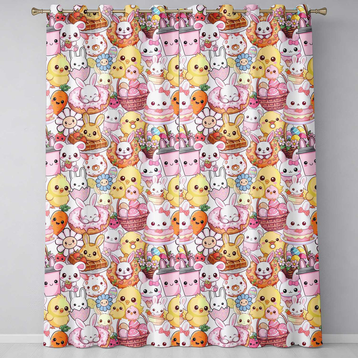Cute Chick Donut Flower Kawaii Spring Sweet Seamless Pattern Readymade Eyelet Ring Top Thermal 100% Blackout Curtains