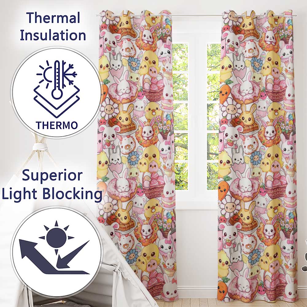 Cute Chick Donut Flower Kawaii Spring Sweet Seamless Pattern Readymade Eyelet Ring Top Thermal 100% Blackout Curtains