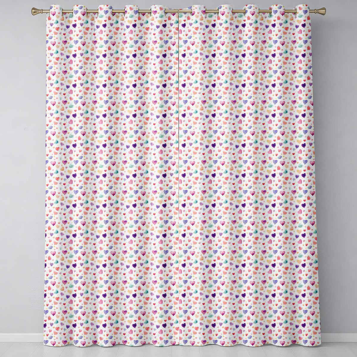 Watercolor Pastel Hearts Love Pattern Soft Romantic Seamless Pattern Readymade Eyelet Ring Top Thermal 100% Blackout Curtains