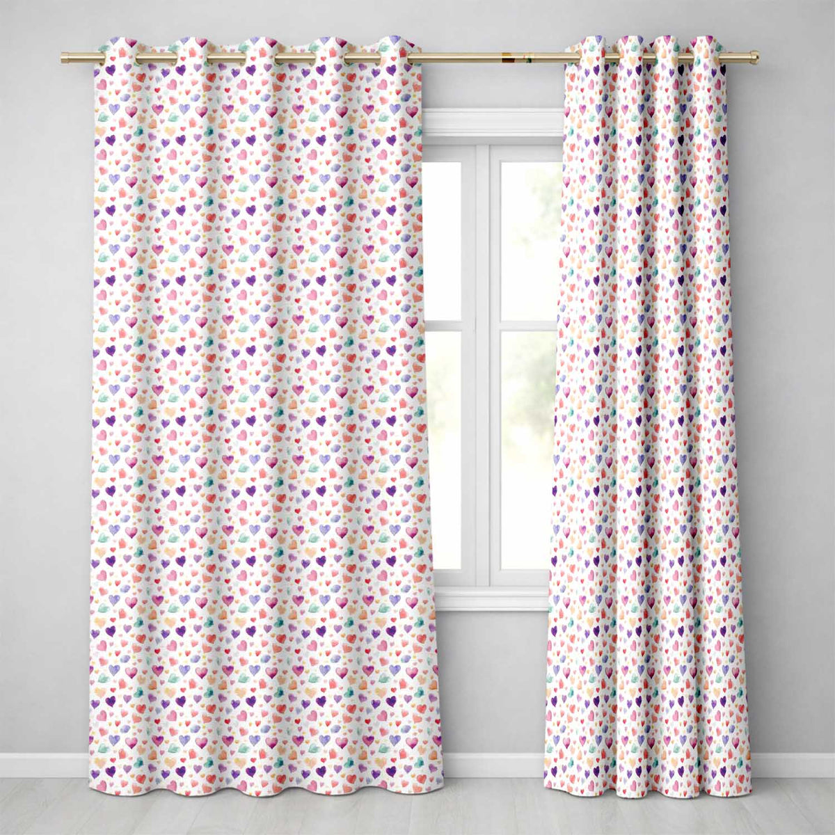 Watercolor Pastel Hearts Love Pattern Soft Romantic Seamless Pattern Readymade Eyelet Ring Top Thermal 100% Blackout Curtains