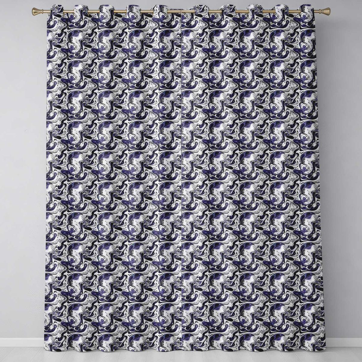 Grey Black Fluid Marble Abstract Swirl Seamless Pattern Readymade Eyelet Ring Top Thermal 100% Blackout Curtains