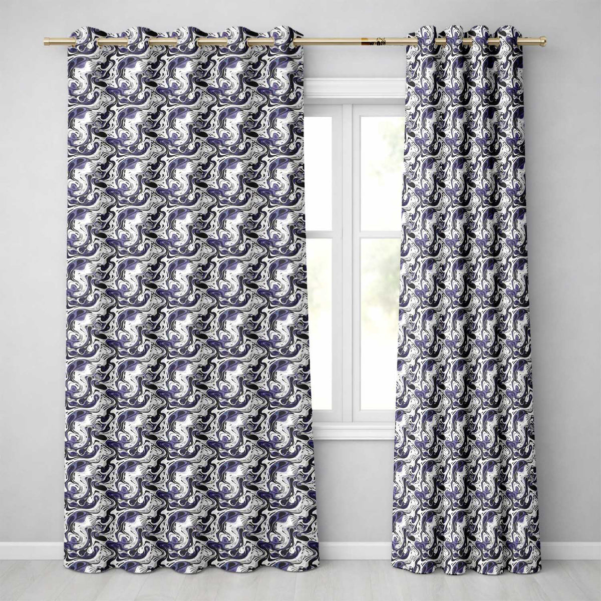 Grey Black Fluid Marble Abstract Swirl Seamless Pattern Readymade Eyelet Ring Top Thermal 100% Blackout Curtains