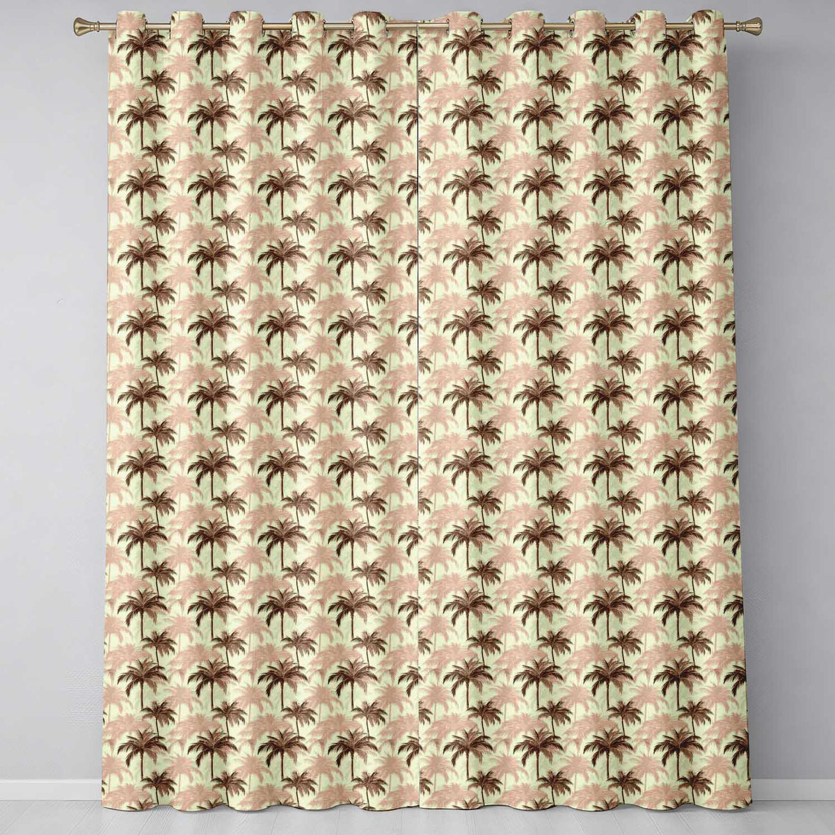 Brown Palm Trees Neutral Background Tropical Seamless Pattern Readymade Eyelet Ring Top Thermal 100% Blackout Curtains
