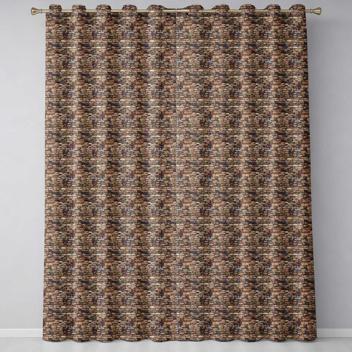 Rustic Brown Stone Wall Texture Seamless Pattern Readymade Eyelet Ring Top Thermal 100% Blackout Curtains